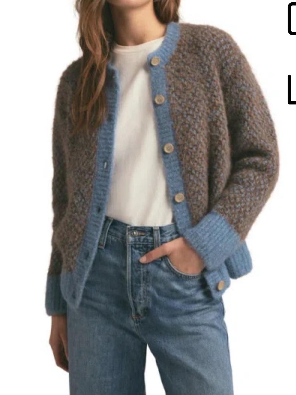 Favorite Daughter Brown‎ Knit Cardigan with Blue Trim